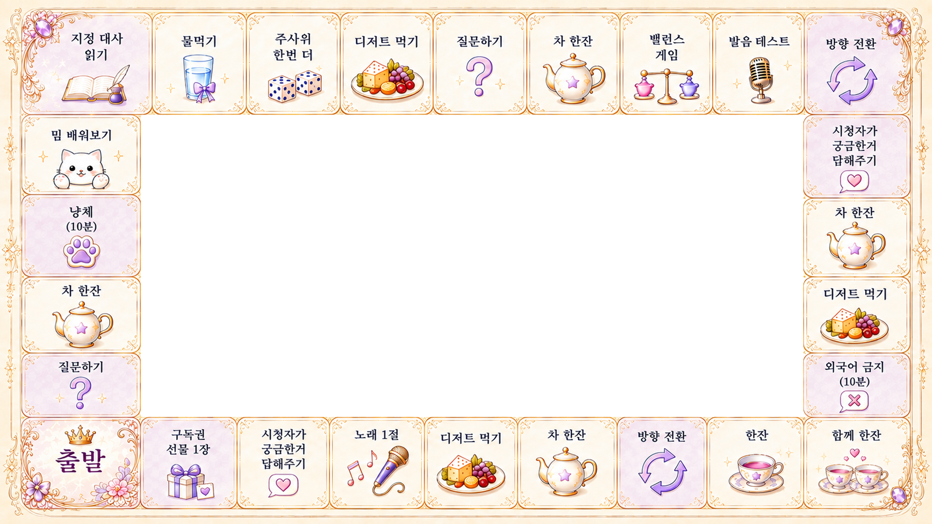 쿼터와 게스트가 질문과 미션을 함께 즐기는 주루마블 보드판